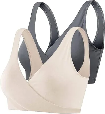 2 Pack Women's Nursing Maternity Bra For SleepDeep V Wirefree(Dark GraypinkL) • £7.59