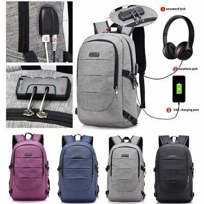 Mens Womens Anti-theft USB Charging Backpack Laptop Notebook Travel School Bag • $16.82