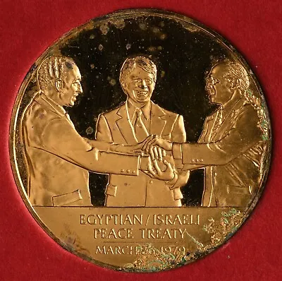 1979 Egypt Israel Peace Treaty Franklin Mint Silver Proof Eyewitness Medal • £23.71