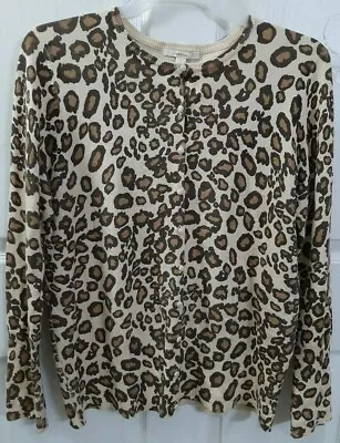 MERONA Women's Long Sleeve Round Neck Button Up Brown Animal Print Top Size XL • $9.99