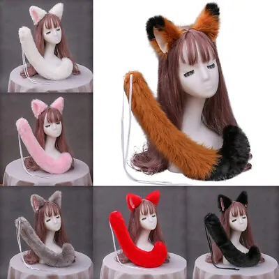 Fox Wolf Animal Cosplay Costume Ears Tail Set Hairpin Plush Tail Halloween Props • $12.15