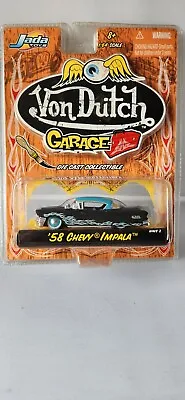 Jada Toys Von Dutch Garage '58 Chevy Impala Black Blue Flames 1:64 Scale Wave 2 • $8