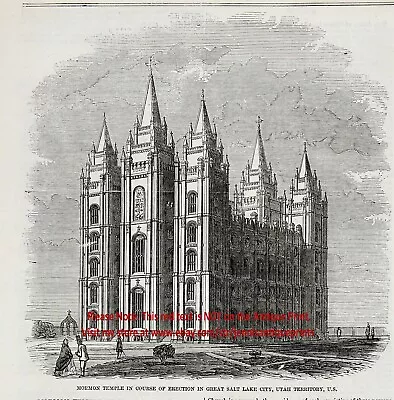 Utah Salt Lake City Mormon Temple 1850s Antique Engraving Print & Article • $79.95