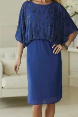 Size XL Blue Beaded Blouson Formal Dress From Midnight Velvet New • $31.99