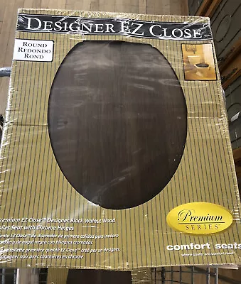 Designer EZ Close Black Walnut Wooden Round Toilet Seat With Chrome Hinges • £146.09