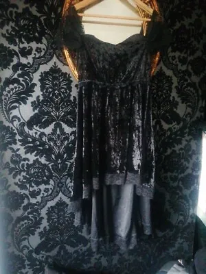 Black Velvet Gothic Steampunk Lace High Low Corset Dress Size 10  • £16