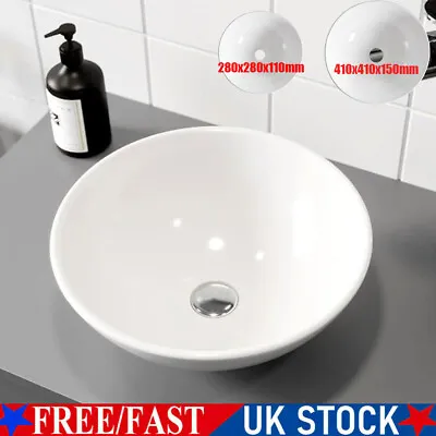 Bathroom Basin Sink Counter Top Round Ceramic Sink Cloakroom Basin White S/L • £34.50