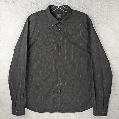 Armani Exchange Shirt Mens XL Black Pinstripe Pearl Snap Slim Long Sleeve  • $6.49