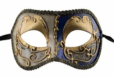 Mask Venetian Colombine Blue Golden Painted Hand Prom Fancy Dress 1089 V12B • $65.62