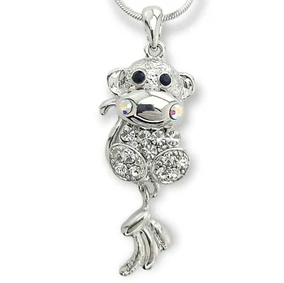 MONKEY Made With Swarovski Crystal Chimpanzee Forrest Animal Pendant Necklace • $29