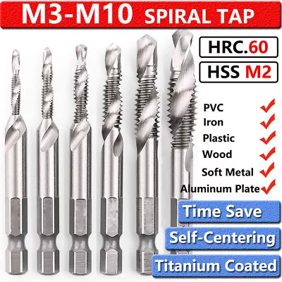 6x M3-M10 Drill Spiral Tap Bits HSS 1/4'' Hex Shank Metric Thread Cutter Set US • $7.99