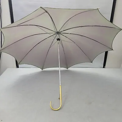 Vintage 40  Gray Umbrella With Beautiful Gold Color Handle & Chain • $19.99
