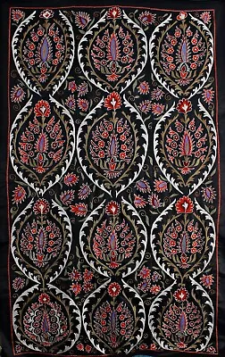  Silk Suzani FabricUzbek Tapestry Wall Hangingembroidered Tableclothbed Cover • $338.99