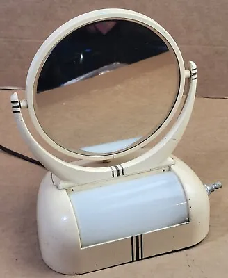 Vintage Lighted Table Top Vanity Mirror Art Deco Style Container W/Lid Base • $69.99