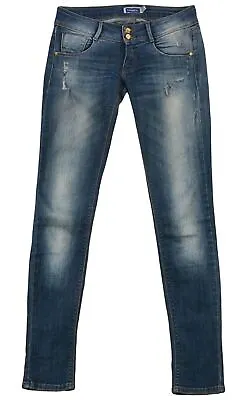 Met Women's Ultra Low Waist Ripped Skinny Jeans Size 27 Stone Wash Blue Denim • $36