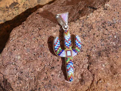 Saguaro Cactus Micro Inlayed Handcrafted Gemstone Sterling Silver Pendant C58 • $79.95