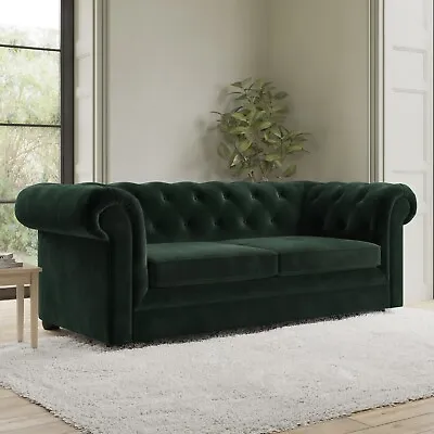 Green Velvet Chesterfield Pull Out Sofa Bed - Seats 3 - Bronte SOF172 • £789.92