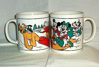 Disneys  Mickey Mouse & Friends  Snowy Sledging Matching Set Of 2 Coffee Mugs • £9.99