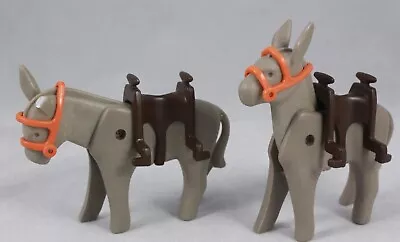 Vintage Playmobil 2 Donkeys 7239 Mule Set Of 2 With Tack & Saddles *1 Broken Ear • $14.46