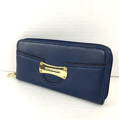 Michael Kors Wallet Saratoga Blue Pebbled Leather Continental Zip W12 • $49.99