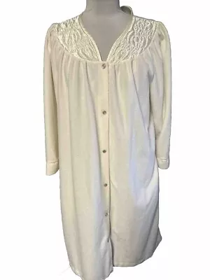 Vintage Lady Manhattan Long Ivory Snap Front Micro Fleece Robe Housecoat LARGE • $5.33
