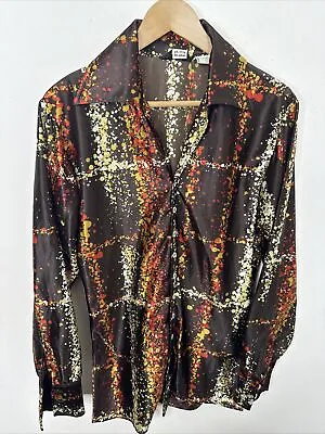 Vintage 70s Disco Stage 3 Townline Groovy Button Shirt Men M Mod Brown • $95