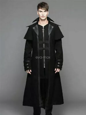 New Retro Rock Mens Long Coat Jacket Black Gothic Steam Punk Victorian Military • $140.02