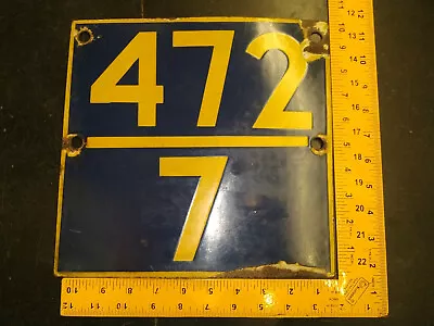 Vintage Old Porcelain Enamel Sign Board House Pole Street No 472 /7 Number Sign • $147.17