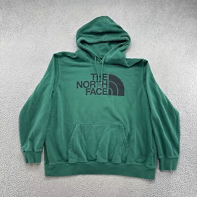 The North Face Hoodie Mens Green Spell Out Logo Sweatshirt Outdoors Size 2XL • $14.99