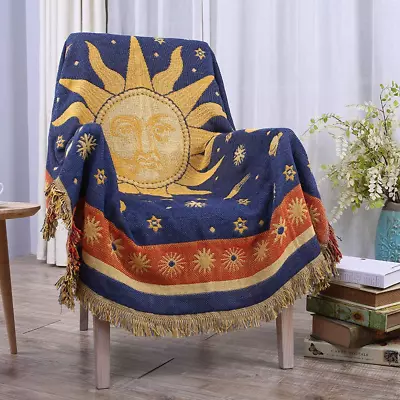 Moon And Sun Double-Sided Cotton Woven Throw Blanket 50  X 70  Yellow/Blue • $43.99