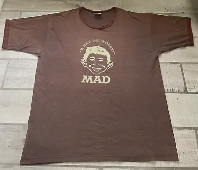 Vintage Mad Magazine What Me Worry Thunder Creek Brown Ringer TShirt XL XXL 2X • $38