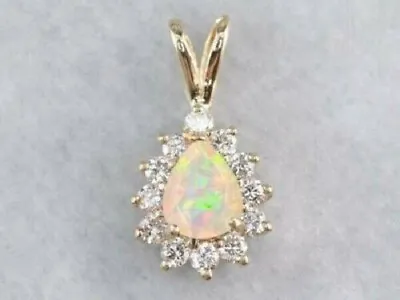 2Ct Antique Fire Opal & White Diamond Pendant 14k Yellow Gold Finish Free Chain • $42