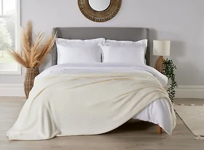 £27.99 • Buy 100% Cotton Soft Woven Classic Lightweight Adult Size CREAM Cellular Blanket