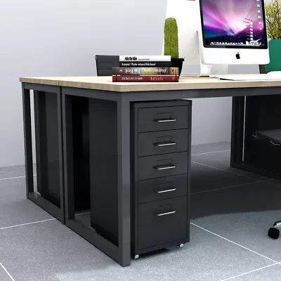 Metal 5 Drawers Filing Pedestal Cabinet Mobile Under Desk Office Chest Of Drawer • £59.95