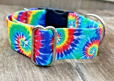 New 1.5 Inch Wide Colorful Tie Dye Swirl Big Dog Collar Quick Release Adjustable • $14