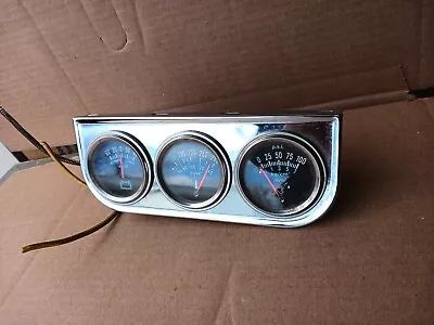 Vintage Chrome Under Dash Panel 3 Gauge Cluster ~aftermarket Hot Rod Part • $25