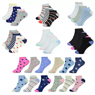 Womens Trainer Socks  4-7 Ladies Patterned Dots Hearts Stripe Plain Ankle Liners • £3.99