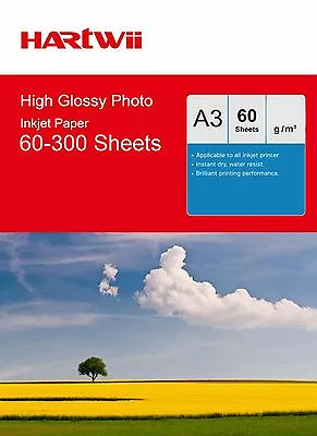 $36.99 • Buy Hartwii A3 (497x210mm) 180 / 240 / 260 Gsm High Glossy Photo Inkjet Paper AU