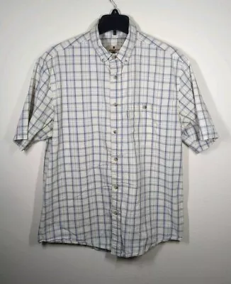 Woolrich Mens Plaid Short Sleeve Button Down Shirt Size L Tidal Ombre Cotton • $12.50