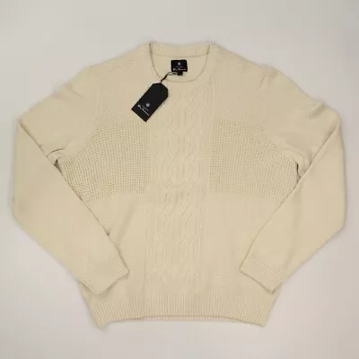 Ben Sherman Men Fisherman Cable-knit Sweater Size XL Ivory Crewneck Pullover NWT • $37.49