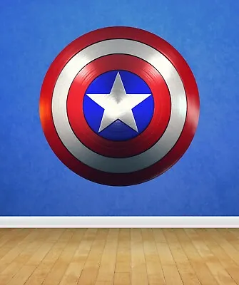 Captain America Shield Wall Art Sticker 60cm X 60cm Superhero Kids Boy Marvel • £15.54