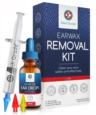 Ear Wax Removal Kit Ear Wax Vacuum By Medi Grade - With Olive Oil Ear Drops • £13.99