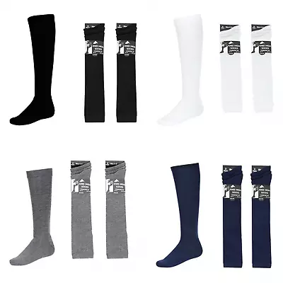 £4.86 • Buy Knee High Plain Socks Ladies Girls Pack Of 3 Long Cotton School Socks All Sizes