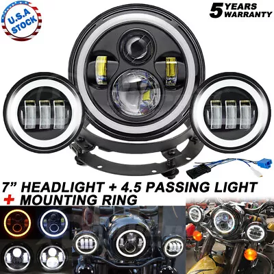 $72.89 • Buy 100W 7  LED Headlight + 40W Passing Light + Ring Mount For For Yamaha V-Star