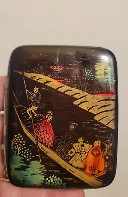 Vintage Japanese Hand Painted Black Lacquer Cigarette Case Holder • $30