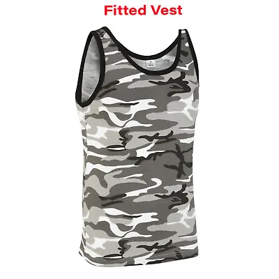 Army Vest Military Combat Singlet Sleeveless Fancy Tank Top US Urban Snow Camo • £9.49