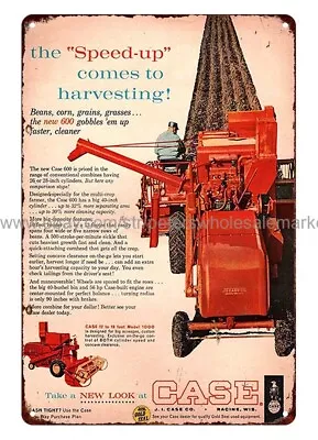 Garden Outdoor Reproductions 1962 Case 600 Combine Tractor Metal Tin Sign • $18.92