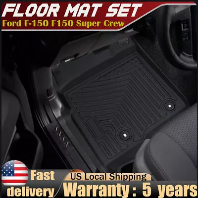 Car Floor Mats For 2010-2014 Ford F-150 F150 Super Crew Cab Black TPE Liners • $83.42