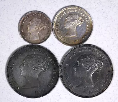 1883 Great Britain Victoria Young Head Maundy Money 2x 4p 2p And 1p Total Of 4 • $260