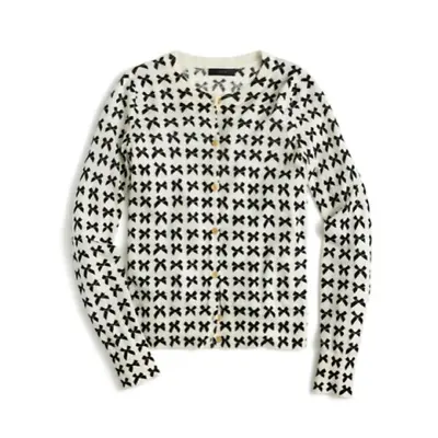 J.Crew Ivory Jackie Bow 100% Merino Wool Cardigan Sweater $98 S NEW NWT • $50